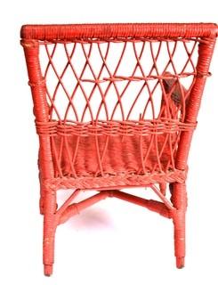 Vintage Red Painted Childs Wicker Chair.  Some damage to back. 