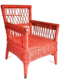 Vintage Red Painted Childs Wicker Chair.  Some damage to back. 