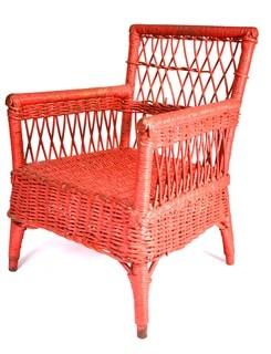 Vintage Red Painted Childs Wicker Chair.  Some damage to back. 