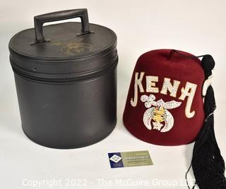 Vintage D. Turin Co., Inc Hialeah, Fl KENO Felt Jeweled Fez Hat Size 73/8 with Case. 