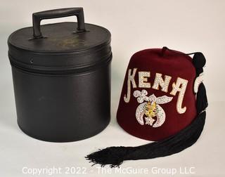 Vintage D. Turin Co., Inc Hialeah, Fl KENO Felt Jeweled Fez Hat Size 73/8 with Case. 