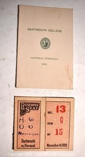 Group of Ephemera Including Zigfield Follies Program with Two (2) Shadowgraph Glasses, New Amsterdam Theater Program, Charles Dillingham's Globe Theatre Program and 1908 Dartmouth College Football Schedule and Dartmouth Vs Harvard Reserved Seat Football Tickets.