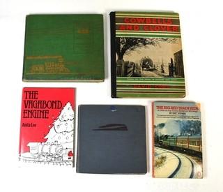 Group of Books About Trains Including Cowbells and Clover, The Vagabond Engine, Railways Photographed in Color, The Wonderful Locomotive and The Big Red Train Ride.