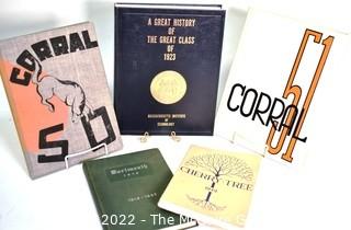 Five (5) High School and College Annuals Including A Great History MIT Class of 1923, Darmouth 1912, Cherry Tree 1949 and Two Corral Yearbooks 