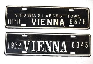 Two (2) 1972 - 1974 Vienna VA Car License Plate Toppers