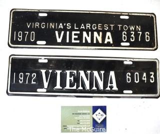 Two (2) 1972 - 1974 Vienna VA Car License Plate Toppers