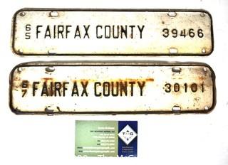 Two (2) Fairfax VA Car License Plate Toppers 1965 & 1967