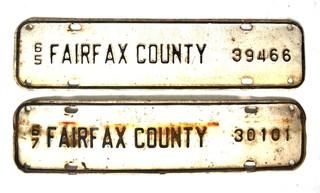 Two (2) Fairfax VA Car License Plate Toppers 1965 & 1967