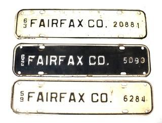 Three (3) Fairfax VA Car License Plate Toppers 1959, 1962, 1963 