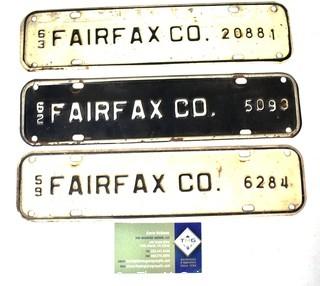 Three (3) Fairfax VA Car License Plate Toppers 1959, 1962, 1963 