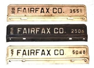 Three (3) Fairfax VA Car License Plate Toppers 1955, 1956, 1957 