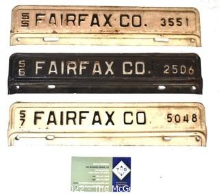 Three (3) Fairfax VA Car License Plate Toppers 1955, 1956, 1957 