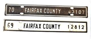 Two (2) Fairfax VA Car License Plate Toppers 1969 & 1970