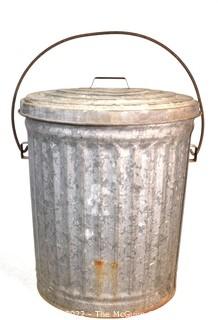 Vintage Small Galvanized Trash Can 19" Tall Excluding Handle.