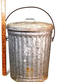 Vintage Small Galvanized Trash Can 19" Tall Excluding Handle.