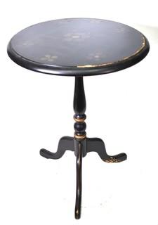 Vintage Ethan Allen Black Hitchcock Accent Round Pedistal Table