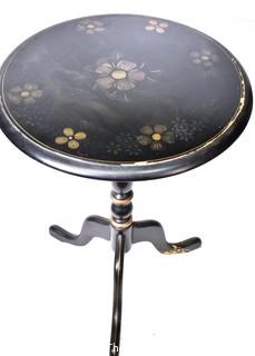 Vintage Ethan Allen Black Hitchcock Accent Round Pedistal Table