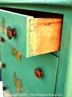 Vintage Five (5) Drawer Green Painted Childs Dresser 