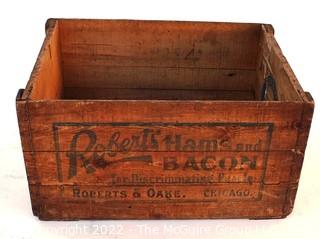 Large Vintage Roberts Ham And Bacon Wooden Crate. 19" x 15" x 27".