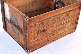 Large Vintage Roberts Ham And Bacon Wooden Crate. 19" x 15" x 27".