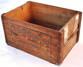 Large Vintage Roberts Ham And Bacon Wooden Crate. 19" x 15" x 27".