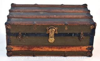 Flat Top Wood Slat Steamer Trunk 