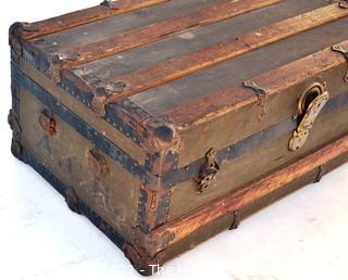 Flat Top Wood Slat Steamer Trunk 