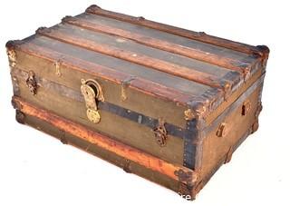 Flat Top Wood Slat Steamer Trunk 