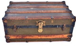 Flat Top Wood Slat Steamer Trunk 