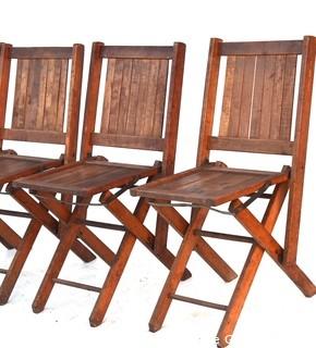 Four (4) Church Wood Slat Folding Chairs Made by Simmons Company Kenosha Wisconsin