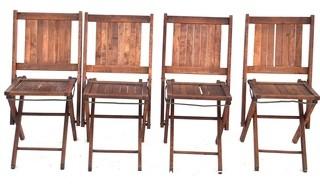 Four (4) Church Wood Slat Folding Chairs Made by Simmons Company Kenosha Wisconsin