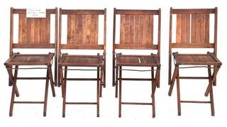 Four (4) Church Wood Slat Folding Chairs Made by Simmons Company Kenosha Wisconsin