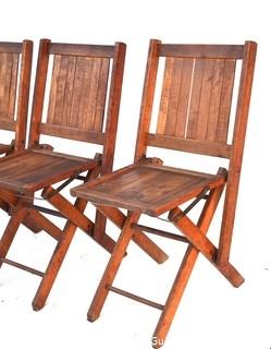 Four (4) Church Wood Slat Folding Chairs Made by Simmons Company Kenosha Wisconsin