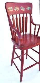 Red Painted Vintage Childs High Chair with Airplane Appliques. 