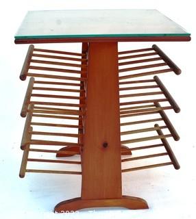 Mid-Century Wood Magazine Rack Side Table With 8 Shelves