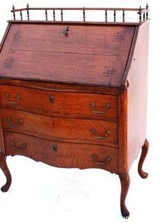 Carved Drop Down Three Drawer Secretary Desk  17" D x 42"H x 31"w