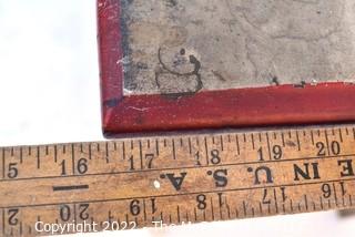 Vintage White with Red Trim Desk with Drawer and Mounted Drafting Lead Sharpener. 19" x 31" x  37" 