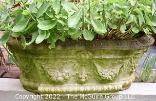 Vintage Oval Cast Cement Planter With Wreath Motif.  30" x 12".