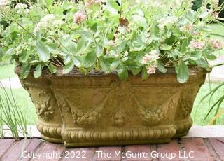 Vintage Oval Cast Cement Planter With Wreath Motif.  30" x 12".