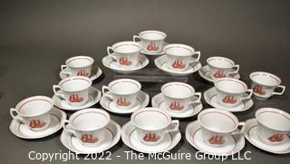 Set of (14) Wedgwood Georgetown Collection Flying Cloud Rust Pattern Cups and Saucers.  One cup without saucer.