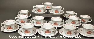 Set of (14) Wedgwood Georgetown Collection Flying Cloud Rust Pattern Cups and Saucers.  One cup without saucer.