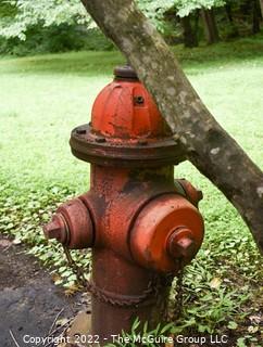 Vintage Red Cast Iron Fire Hydrant - Mueller # 5 1/4 Albertville, AL.