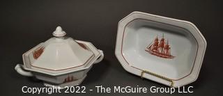 Two (2) Piece Wedgwood Georgetown Collection Flying Cloud Rust Pattern Tureen with Lid and Vegetable Bowl 