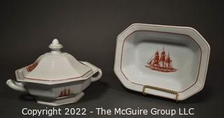 Two (2) Piece Wedgwood Georgetown Collection Flying Cloud Rust Pattern Tureen with Lid and Vegetable Bowl 