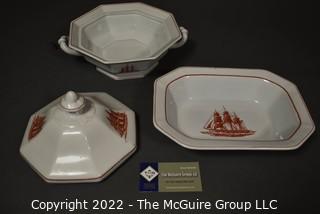 Two (2) Piece Wedgwood Georgetown Collection Flying Cloud Rust Pattern Tureen with Lid and Vegetable Bowl 