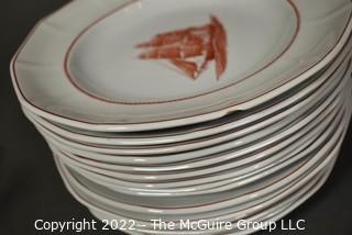 Sixteen (16) Piece Wedgwood Georgetown Collection Flying Cloud Rust Pattern 10" Dinner Plates.  One with chip.