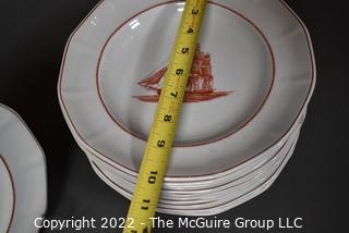 Sixteen (16) Piece Wedgwood Georgetown Collection Flying Cloud Rust Pattern 10" Dinner Plates.  One with chip.