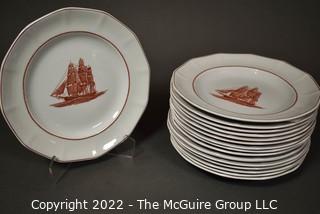 Sixteen (16) Piece Wedgwood Georgetown Collection Flying Cloud Rust Pattern 10" Dinner Plates.  One with chip.