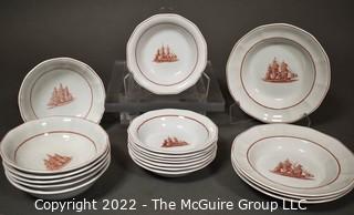 Eighteen (18) Piece Wedgwood Georgetown Collection Flying Cloud Rust Pattern Bowls Including Fruit Dessert, Soup and Coupe.