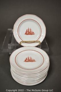 Fourteen (14) Piece Wedgwood Georgetown Collection Flying Cloud Rust Pattern 6" Bread & Butter Plates.